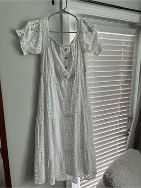 White midi eyelet dress